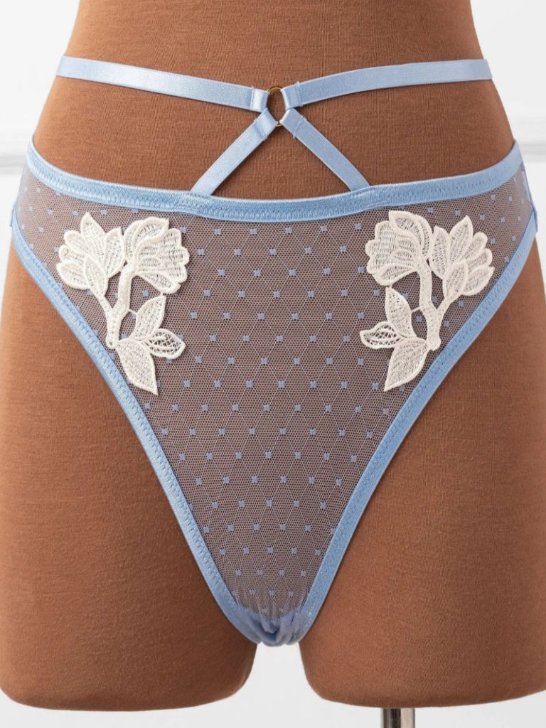 Nwt - Mentionables Strappy Appliqu Ouvert Panty - Sky Blue - Size L — image 3 of 5